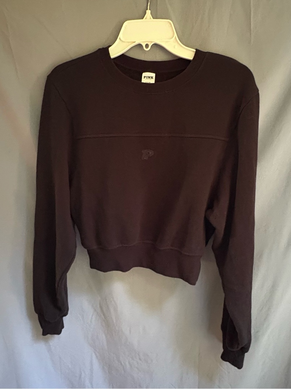 Victoria's Secret PINK Black Cropped Campus Crewneck Sweatshirt